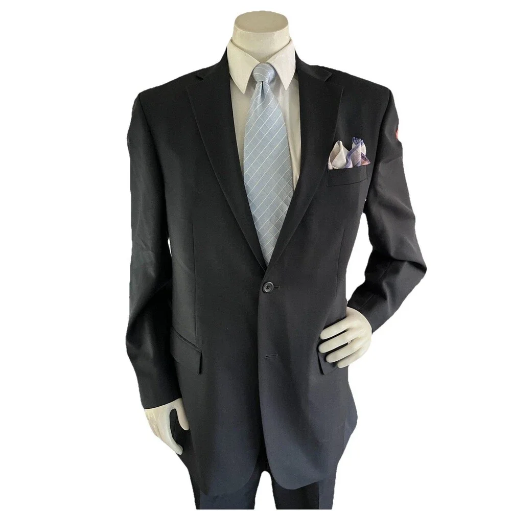 Geoffrey Beene Mens Suit Jacket Pants Black 100% Wool 46L 36x31